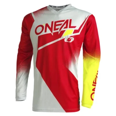 Afbeelding van O&#039;NEAL MX Enduro, motorcross jersey lange mouwen, gevoerde elleboogbescherming, V hals, ademend, Element Jersey, volwassenen, rood/wit/neongeel, S