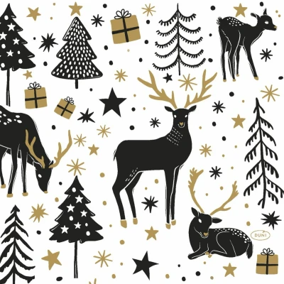 Afbeelding van Duni kerst thema servetten 20x st 33 x cm wit met rendieren Feestservetten