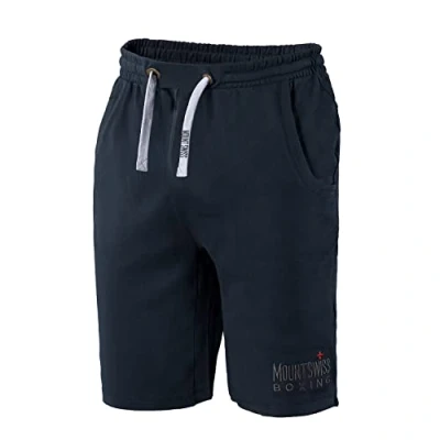 Afbeelding van Mount Swiss Herenshorts tot 8XL, 100% katoen, grote maten, korte vrijetijdsbroek, sportbroek, zomerbroek, elastische tailleband, zakken, ademend, comfortabel, zacht, vele kleuren, donkerblauw, 6XL