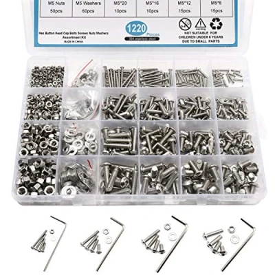 Afbeelding van Homtone Set 1220 stuks M2 M3 M4 M5 in 304 roestvrij staal zeshoekige kopknop, socket kop bouten moeren sluitringen assortiment, met sleutels (knopkop)