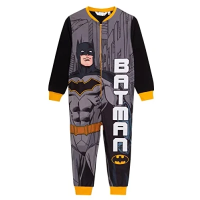 Afbeelding van DC Comics Batman Onesie voor jongens Fleece All in One Kids Pyjama Pjs Loungewear met rits, Zwart, 5 6 jaar