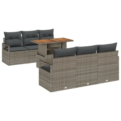 Afbeelding van vidaXL 7 delige Tuin Sofa Set met Kussens Grijs Poly Rattan Acacia