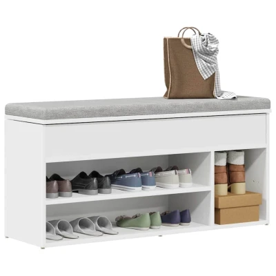 Afbeelding van Schoenenbank 102x30,5x45 cm bewerkt hout wit