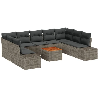 Afbeelding van vidaXL 10 delige Tuin Sofa Set met Kussens Grijs Poly Riet Acacia