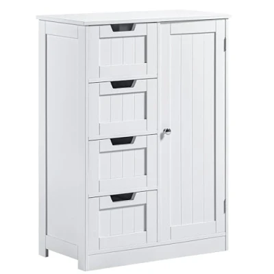 Afbeelding van Vida Designs Badkamerkast met 4 laden en 1 deur, vloerstaande kastunit, opbergruimte, hout, wit