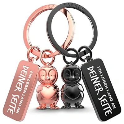 Afbeelding van FABACH pinguïn sleutelhanger voor koppels 2 pinguïns Frosty met hart geluksbrenger vriendin geschenken partner cadeau liefde jubileum Valentijnsdag, zilver en