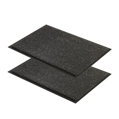 Afbeelding van slijtvaste antislip deurmat indoor schoonloopmat entreemat vloerkleed grijs 60x80 cm set van 2