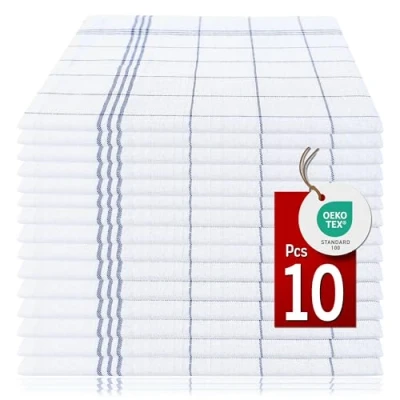 Afbeelding van Pataya Theedoeken, Set van 10, droogdoeken 100% katoen, super absorberend, Oeko Tex gecertificeerd, Hanger, Keukenhanddoeken, Towels Vaatdoeken, 50x70 cm, blauw