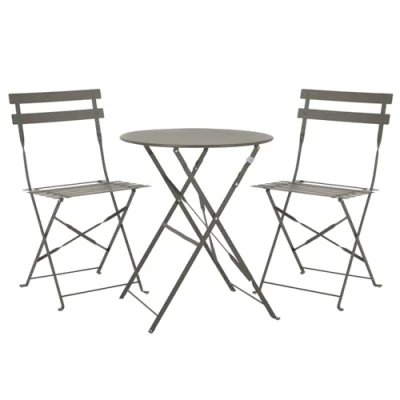 Afbeelding van SVITA Bistroset 3 delig tuinset set metalen meubels stoel tafel klapmeubels balkonset taupe