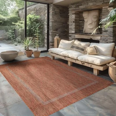 Afbeelding van Buitentapijt Effen Weerbestendig Terras Balkon Tuin Keukentapijt Platgeweven Sisal look, Kleur: Koper kleur, Maat: 80 x 250 cm