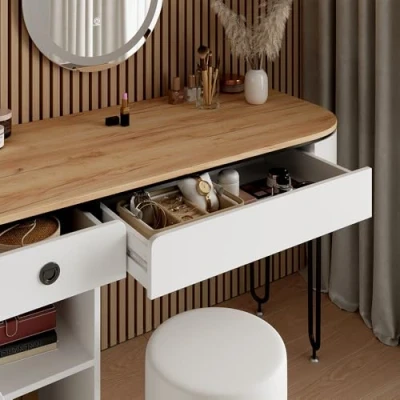 Afbeelding van Vicco Mia Kaptafel 120 cm met LED spiegel Wit/Natuurlijk hout