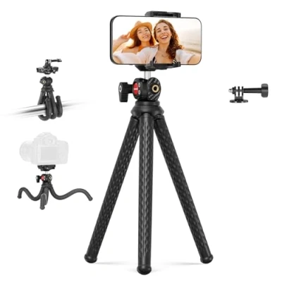 Afbeelding van NEEWER Flexibel statief met afstandsbediening, mini camera telefoonstatief, verborgen telefoonhouder en actiecamera adapter, compatibel GoPro Hero 13, 12, 11, 10, DJI, Insta360, Samsung voor