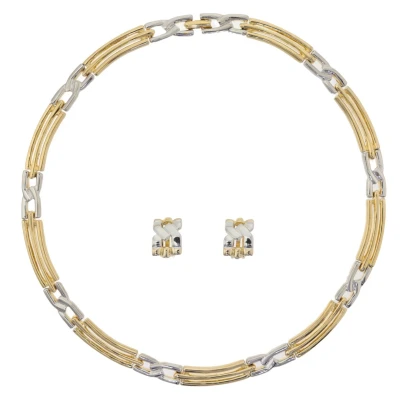 Afbeelding van Behave Set ketting oorclips clip oorbellen goud en zilver kleur metaal schakelketting 40cm 2delig