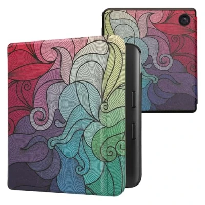 Afbeelding van kwmobile E reader hoesje geschikt voor Kobo Libra Colour hoes flip case met magnetische sluiting Ereader cover Kleurrijk design in roze / blauw groen