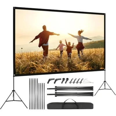 Afbeelding van VISULAPEX 100&quot; schermprojector met statief HD 4K, 16: 9, 160kijkschermprojector Snel opvouwbaar draagbaar voor thuisbioscoop, camping en kantoorpresentaties