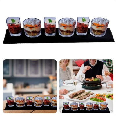Afbeelding van Cheqo® Tapasplank Set Aperitiefplank met 6 Glazen Borrelplank Serveerset Leisteen Stijlvolle Shotglaasjes 42x8 cm