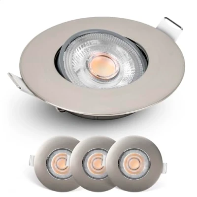 Afbeelding van Spotjes Nikkel Dimbaar 3 stuks Ultralage Inbouwdiepte 480 Lumen 2700K Warm Wit 4.9W 50 Kantelbaar Emos Exclusive Inbouwspots Led