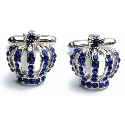 Afbeelding van Manchetknopen Kroon Queen Zilver Blauw Diamantjes