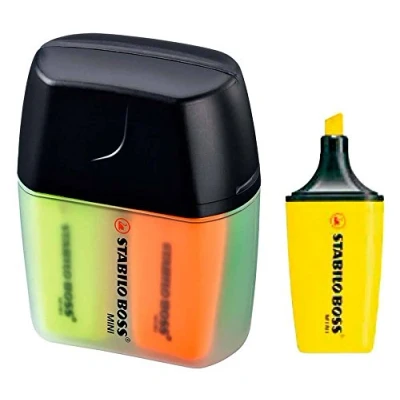 Afbeelding van Tekstmarkeerstift STABILO BOSS MINI Box met 4 stuks geel, blauw, groen, oranje