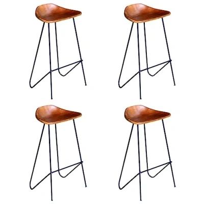 Afbeelding van vidaXL Barstoelen 4 st echt leer bruin