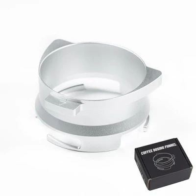 Afbeelding van CreepyParty Koffiedoseertrechter, 54 mm, doseerring, espressokoffie accessoire, aluminium, metaal, geschikt voor Sage Delonghi Breville portafilter, zilverkleurig, handsfree
