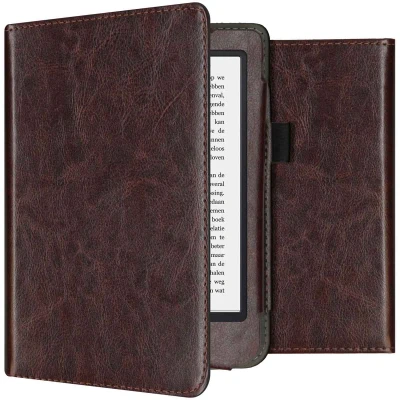 Afbeelding van Kobo Clara 2E Hoes: iMoshion Vegan Leather Bookcase Donkerbruin Kunstleder E Reader Hoezen