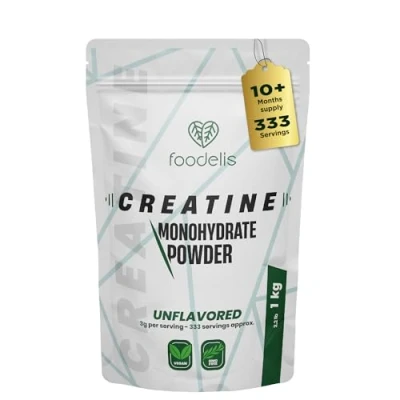 Afbeelding van Creatine monohydraat gemicroniseerd poeder 100% 1 kg / 1000 g smaakneutraal verhoging van de fysieke prestaties en spierkracht inclusief doseerder zeer oplosbaar FOODELIS®