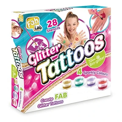 Afbeelding van TOMY A FabLab, tijdelijk cadeau voor kinderen, glittertattoo set meisjes 7, 8, 9, 10, 11, 12 jaar, E73284, roze