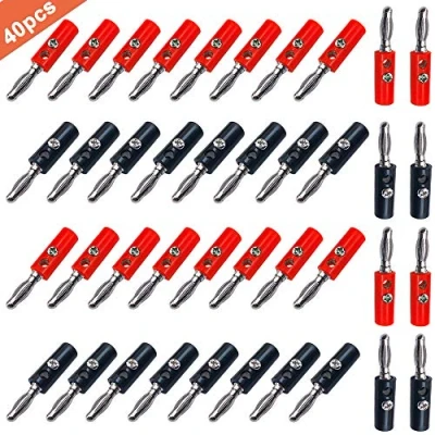 Afbeelding van QitinDasen 40 stuks premium 4 mm banaanstekker, vernikkelde banaanluidsprekerstekker, voor audio luidsprekers, versterkers (rood, zwart)