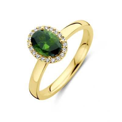 Afbeelding van 14K Geelgoud Ring Groen Toermalijn En Diamant 0.08Ct H Si Halo 4028447