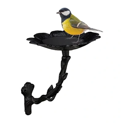 Afbeelding van Relaxdays vogelbad muur hangende vogeldrinkschaal gietijzer waterschaal vogels balkon zwart