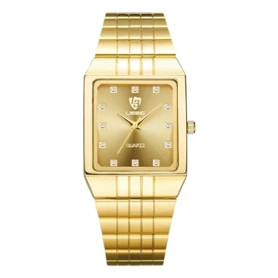 Afbeelding van JewelryWe heren Dames Paar Polshorloge Quartz Analoog Rechthoekig Keramische Band Partner Vriendschap Horloge met Strass Zwart Wit Geschenk Valentijnsdag, gold 2 horloge, armband