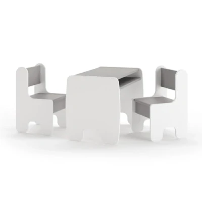 Afbeelding van KOBI Set tafel + 2 stoelen Voor kinderkamer kinderen meisjes en jongens Schildertafel Kindertafel (Tafel stoel wit/grijs)