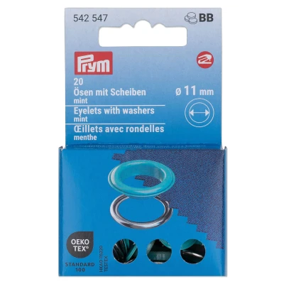 Afbeelding van Oogjes met sluitringen [20 stuks Ø 11 mm] Prym mint/zilver metallic groen Oeko Tex ️ Standard 100