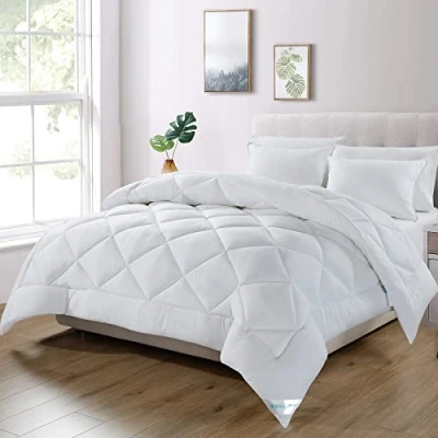 Afbeelding van Dekbed, 155 x 220 cm, 4 seizoenen, doorgestikt dekbed 300 g/m², microvezel, super zachte deken, slaapdeken, ademend, wit