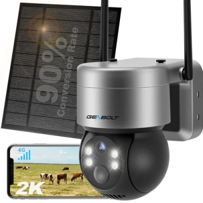 Afbeelding van 4G Cellular Beveiligingscamera Buiten 2K, GENBOLT PTZ LTE Bewakingscamera Draadloos Zonder WIFI, IP Security Camera Solar 12000mAh Batterij Oplaadbare, 6W Zonnepaneel, PIR Detectie