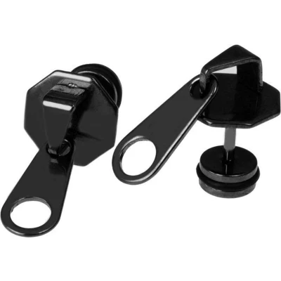 Afbeelding van Mendes Zipper Stud oorbellen Titanium Zwart