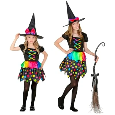 Afbeelding van Widmann Heks &amp; Spider Lady Voodoo Duistere Religie Kostuum Gekleurde Polkadot Henrika Meisje Zwart, Multicolor Maat 104 Halloween Verkleedkleding