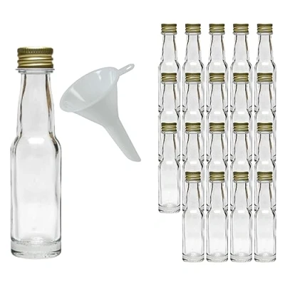 Afbeelding van mikken 20 mini glazen flessen ml met schroefdop incl. trechter