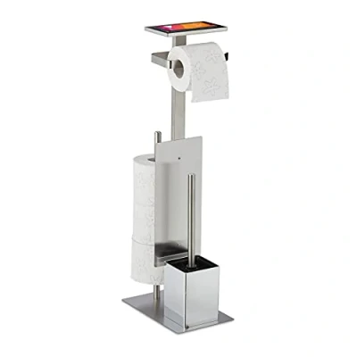 Afbeelding van Relaxdays toiletaccessoires set rvs toiletrolhouder met plateau wc rol houder