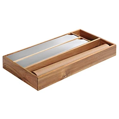 Afbeelding van Kesper, 28041, foliedispenser, acaciahout FSC met 4 vakken, 2 vakken afscheurrand voor aluminiumfolie vershoudfolie etc, 42 x 19 5,4 cm