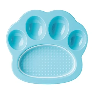 Afbeelding van PetDreamHouse PAW 2 IN 1 Mini Slow Feeder &amp; Lick Pad, Leuke en unieke Pootvormige langzame voerschaal met een verwisselbare Pad., Blauw