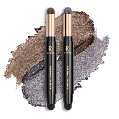 Afbeelding van FV Oogschaduwstiftenset, 2 stuks, crème oogschaduw, sterk gepigmenteerd, waterdicht en langdurige oogschaduwsticks, kreukvrij met glans, goud smoky grey