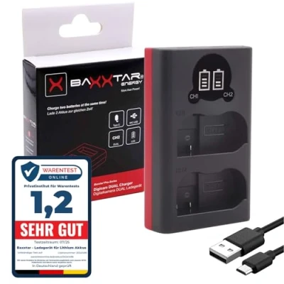 Afbeelding van Baxxtar Dual LCD 18522 compatibel met batterij Nikon EN EL15 EL15a EL15b minilader voeding via USB C of Micro