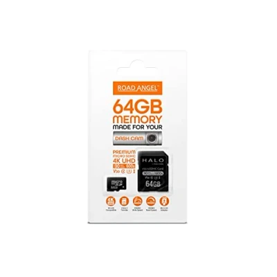 Afbeelding van Road Angel, 64 GB SD kaart, ontworpen voor ingebouwde camera&#039;s, geschikt alle soorten smartphones en elektronische apparaten, klasse 3 overdracht, Micro adapter, zwart