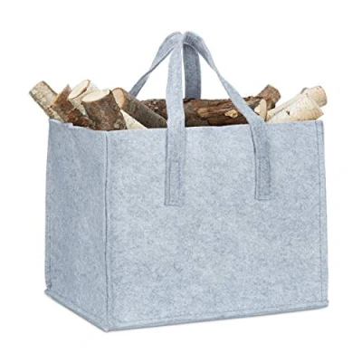 Afbeelding van Relaxdays houtmand vilt opbergmand krantenbak viltmand 34,5 x 43 36,5 cm grijs