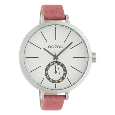 Afbeelding van OOZOO Timepieces Zilverkleurige horloge met roze leren band C10464