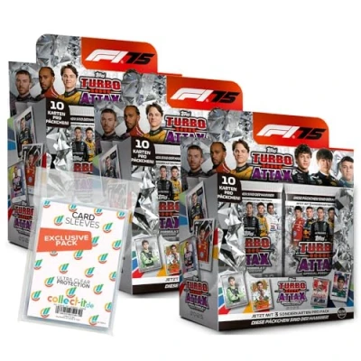 Afbeelding van Bundel met Topps Turbo Attax Formule 1 2025 Trading Cards + Exclusieve Collect it hoezen (3 Display (72 Booster))