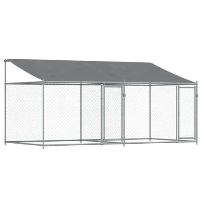 Afbeelding van vidaXL Hondenhok met dak en deuren 4x2x2 m gegalvaniseerd staal grijs