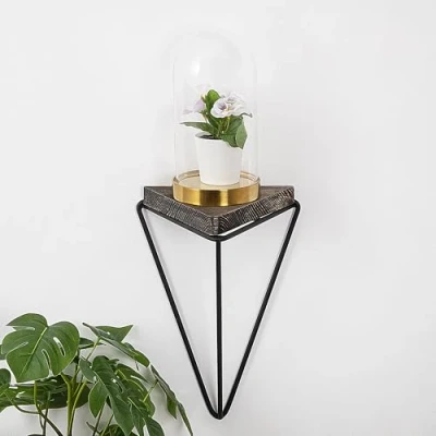 Afbeelding van Wingstar design wandplank L20xH30cm Massief donker hout en metaal Zwart Menzzo